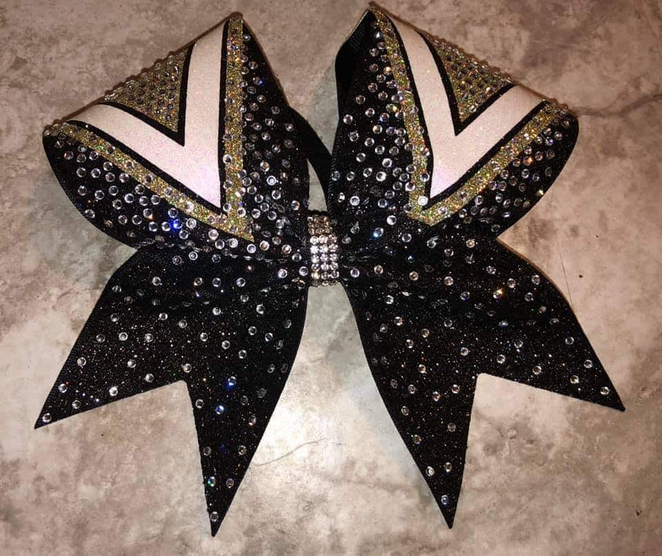 Black/Gold/White Glitter Rhinestone Cheer Bow 